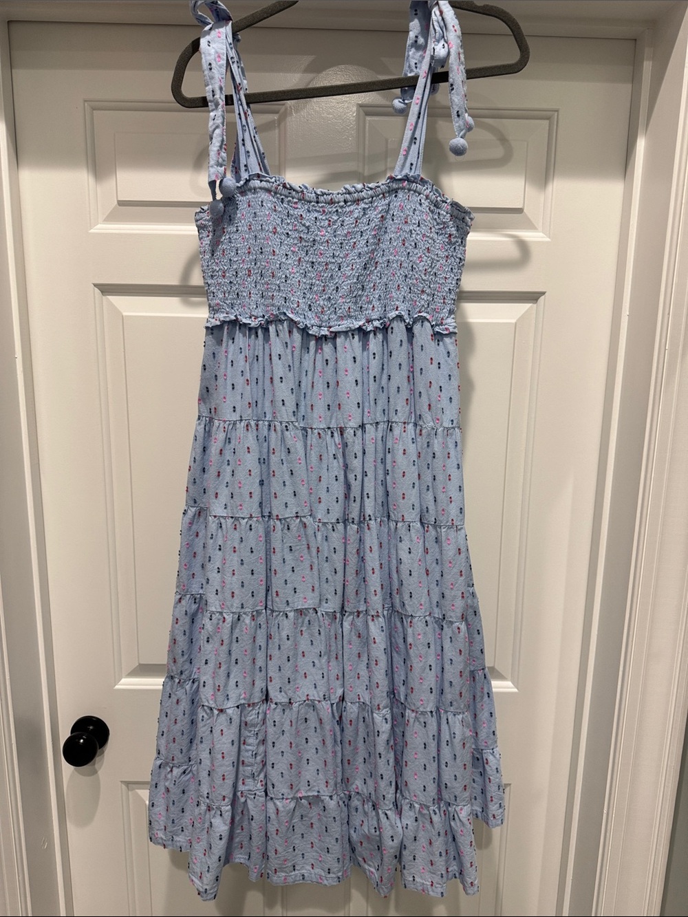 crown & ivy Light Blue Tiered Sundress with Pink Dot Print